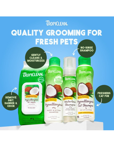 Champú Seco Hipoalergénico TropiClean Coco 209.79g para Perros y Gatos