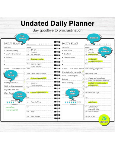 Planificador Diario Sin Fecha Asten A5 Negro con Tapa Dura