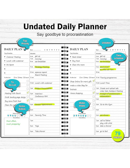 Planificador Diario Sin Fecha Asten A5 Negro con Tapa Dura