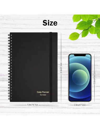 Planificador Diario Sin Fecha Asten A5 Negro con Tapa Dura