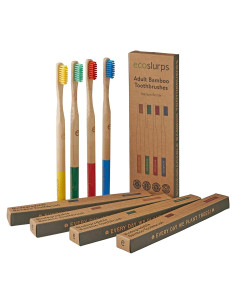 4 Cepillos de Dientes de Bambú EcoSlurps Biodegradables Multicolor