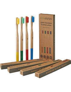 4 Cepillos de Dientes de Bambú EcoSlurps Biodegradables Multicolor 2