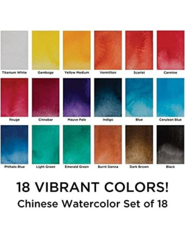 Juego de acuarelas chinas Marie - 18 tubos de 12 ml, colores vibrantes