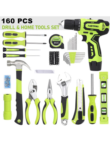 Kit de Herramientas FASTPRO 160 Piezas con Taladro 12V