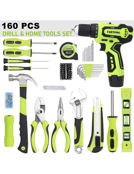 Kit de Herramientas FASTPRO 160 Piezas con Taladro 12V
