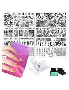 Set de Estampado de Uñas VNC - 8 Placas 12x6cm + 2 Estampadores