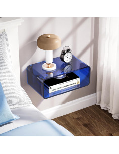 Mesita de Noche Flotante Dewrhiixe XFCTG Acrílico Azul 24x41cm 2
