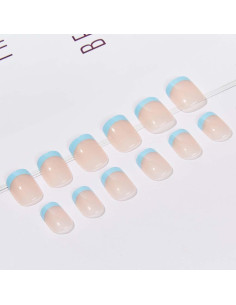 Uñas Postizas Ovaladas RikView Punta Francesa Azul 24 Piezas 2