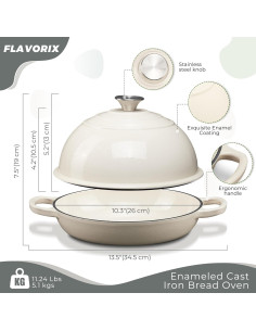 Horno Holandés FLAVORIX 6 Qt Hierro Fundido Enameled Blanco 2