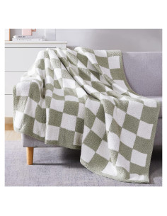 Manta de cuadros WRENSONGE XL verde salvia suave y acogedora