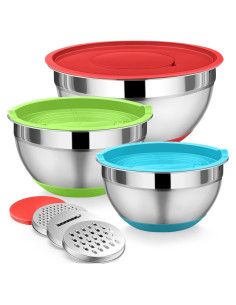Juego de 3 Tazones de Mezcla P&P CHEF Acero Inoxidable 1.5/2.6/4.6 L