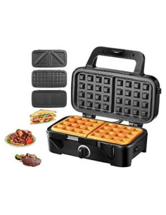 Sandwichera 3 en 1 HOUSNAT 1200W Placas Intercambiables Negro