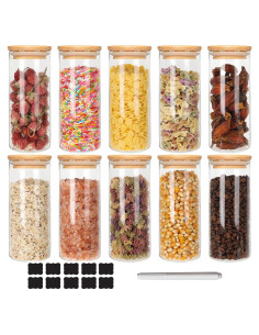 Frascos de Almacenamiento de Vidrio 450 ml con Tapa de Bambú - 10 Pcs