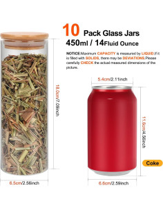 Frascos de Almacenamiento de Vidrio 450 ml con Tapa de Bambú - 10 Pcs 2