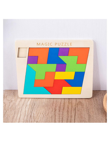 Rompecabezas de Madera Tangram AHYUAN 15 Piezas 3D Educativo