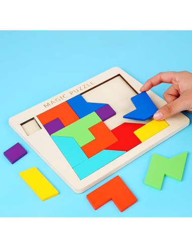 Rompecabezas de Madera Tangram AHYUAN 15 Piezas 3D Educativo
