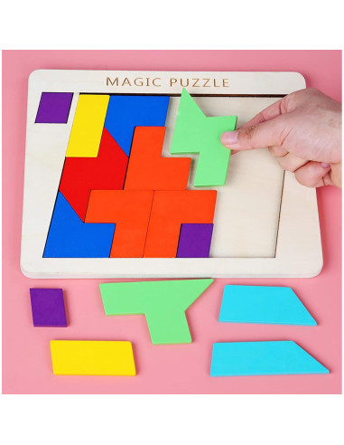 Rompecabezas de Madera Tangram AHYUAN 15 Piezas 3D Educativo