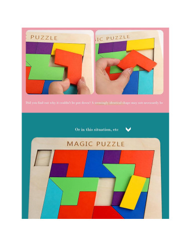 Rompecabezas de Madera Tangram AHYUAN 15 Piezas 3D Educativo