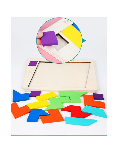 Rompecabezas de Madera Tangram AHYUAN 15 Piezas 3D Educativo