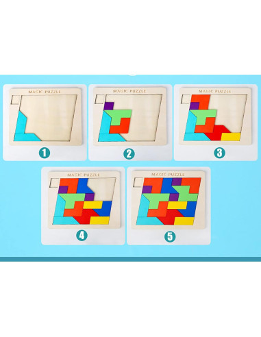 Rompecabezas de Madera Tangram AHYUAN 15 Piezas 3D Educativo