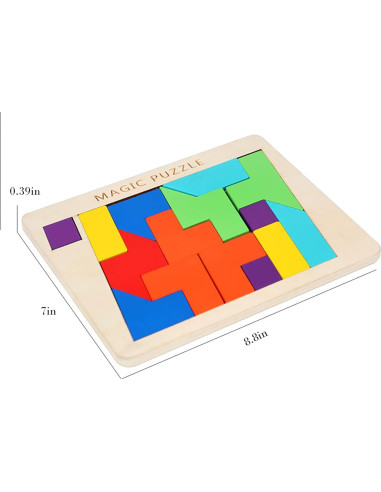Rompecabezas de Madera Tangram AHYUAN 15 Piezas 3D Educativo