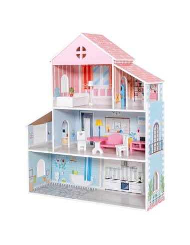 Casa de Muñecas de Madera Costzon 3 Pisos 87 cm con Muebles