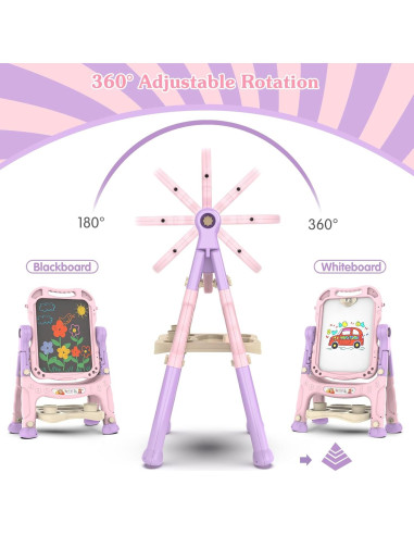 Caballete de arte ajustable PUPPSITTY rosa para niños