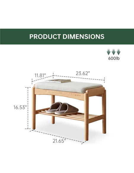 Banco de Zapatos de Madera Haya Wayshome 60x30x42 cm Natural Banco de Zapatos de Madera Haya Wayshome 60x30x42 cm Natural