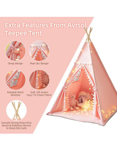 Tienda Teepee para Niños Rosa con Alfombra y Luces Estrella 2