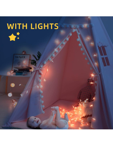 Tienda Teepee para Niños Rosa con Alfombra y Luces Estrella
