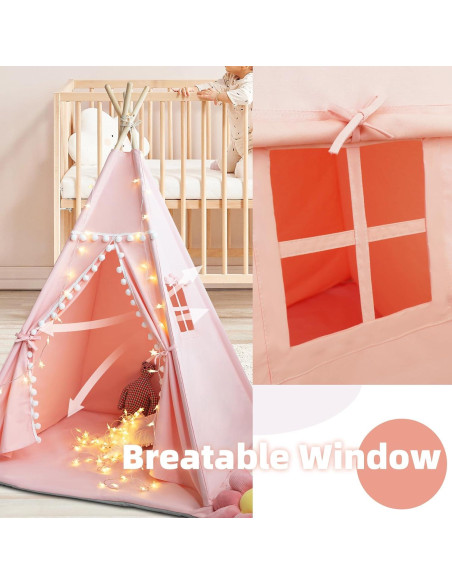 Tienda Teepee para Niños Rosa con Alfombra y Luces Estrella