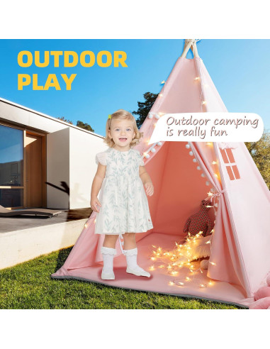 Tienda Teepee para Niños Rosa con Alfombra y Luces Estrella