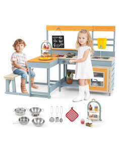 Cocina de Juguete de Madera HONEY JOY 2 en 1 con Mesa y Banco