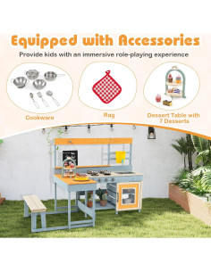 Cocina de Juguete de Madera HONEY JOY 2 en 1 con Mesa y Banco 2