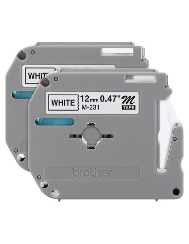 Cinta Brother M-2312PK 12mm Negro sobre Blanco 2 Paquete