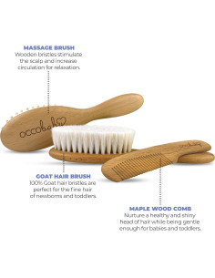 Juego de Cepillos y Peines de Madera OCCObaby para Bebés 2