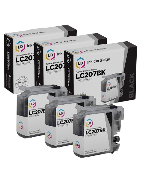 Cartucho de tinta negro compatible LD Brother LC207 - Paquete de 3