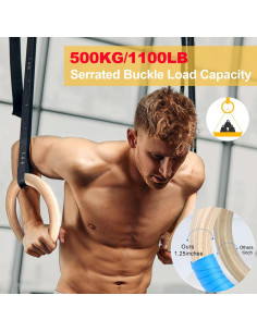 Anillos de Gimnasia de Madera ZILLEEN 32mm con Correas Ajustables 2