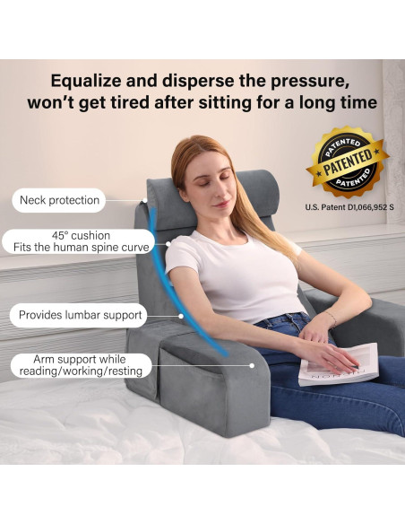 Almohada de Lectura Enitya RP-45 Mediana Gris Soporte Espalda