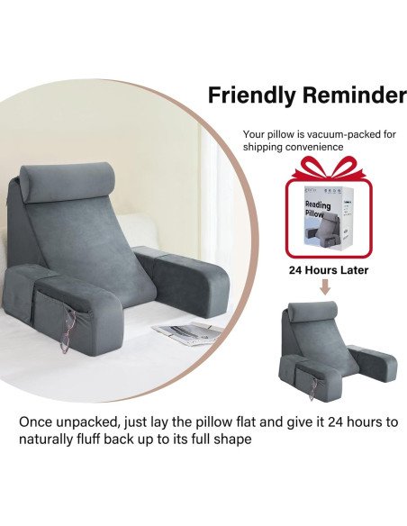 Almohada de Lectura Enitya RP-45 Mediana Gris Soporte Espalda