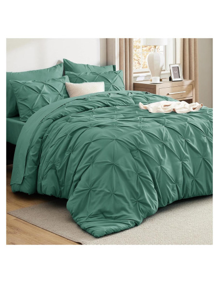Conjunto de Edredón Bedsure Queen Verde Guisante 7 Piezas