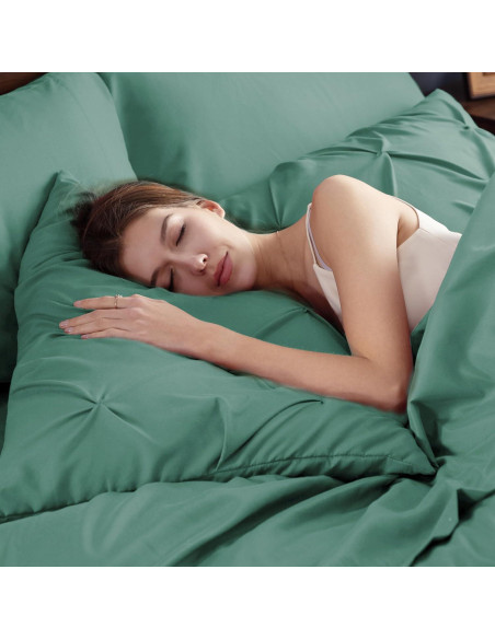 Conjunto de Edredón Bedsure Queen Verde Guisante 7 Piezas