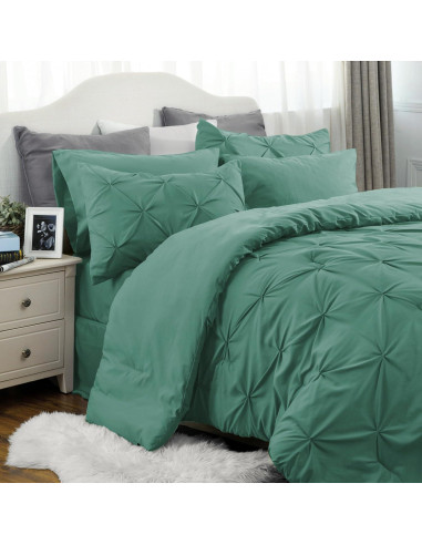 Conjunto de Edredón Bedsure Queen Verde Guisante 7 Piezas
