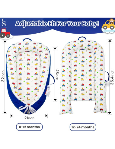 Cuna para Bebés Reversible Algodón Suave 0-24 Meses