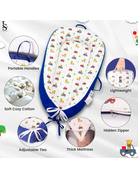 Cuna para Bebés Reversible Algodón Suave 0-24 Meses