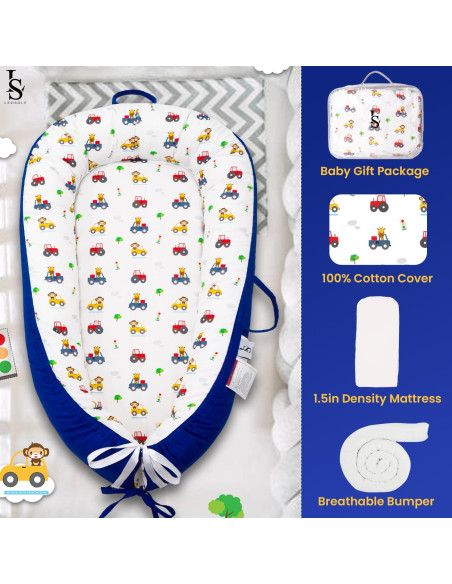 Cuna para Bebés Reversible Algodón Suave 0-24 Meses