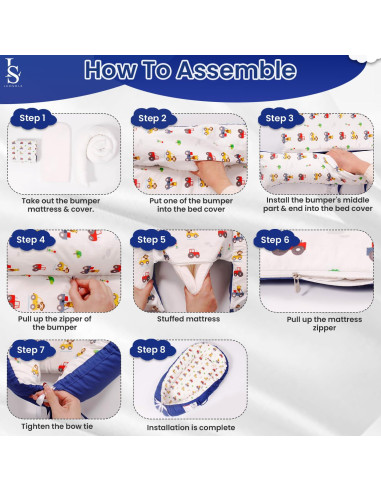 Cuna para Bebés Reversible Algodón Suave 0-24 Meses