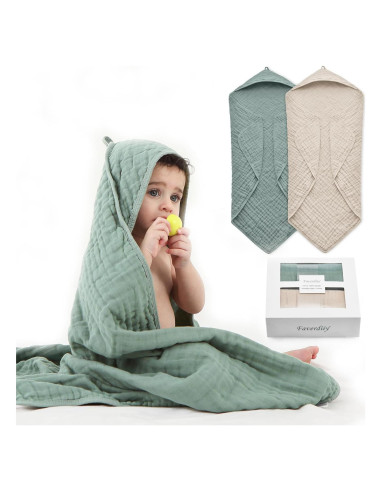 Toallas con Capucha FAVERDIIY 89x89 cm 100% Algodón Muselina 2 Pzas