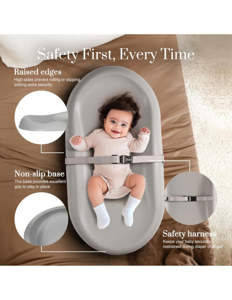 Almohadilla de Cambio PU Gris con Cinturón de Seguridad 83x48cm