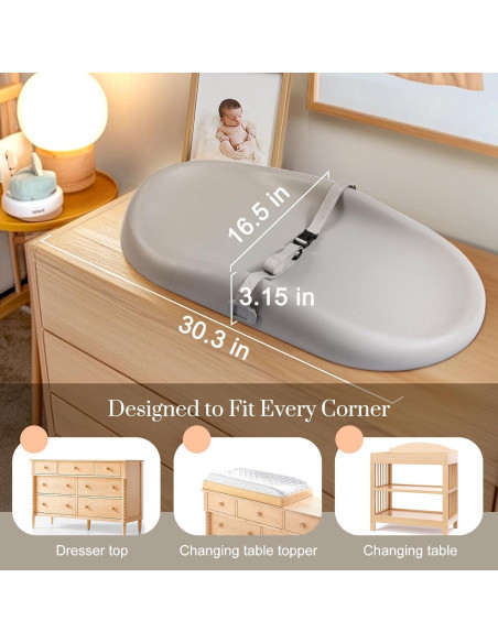 Almohadilla de Cambio PU Gris con Cinturón de Seguridad 83x48cm